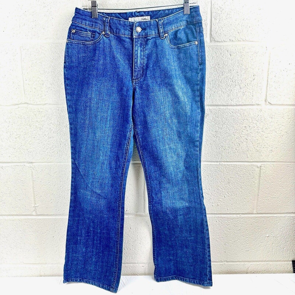 Chico’s Platinum Bootcut Jeans Women’s Sz M Short Sadie MS Beaded Embellished
